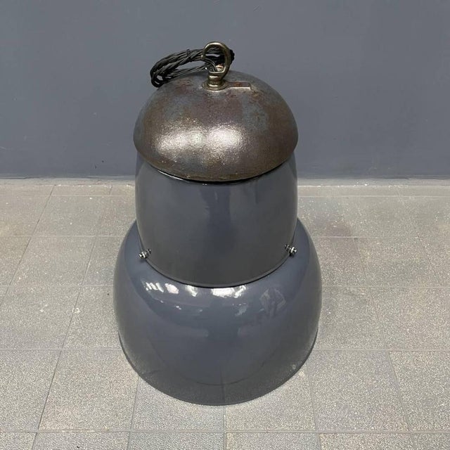Large Industrial Blue-Gray Enamel Hanging Lamp, 1940s For Sale - Image 14 of 18