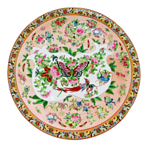 19th Century Famille Rose Canton Bowl or Plate With Butterfly Border and Insects