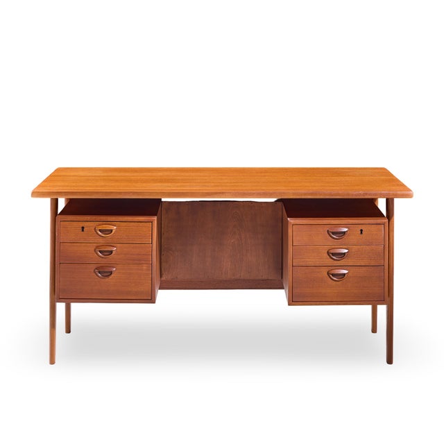 Kai Kristiansen for FM Møbler Model FM60 Mid Century Danish Teak Floating Desk This desk measures: 59.75 wide x 30.5 deep...
