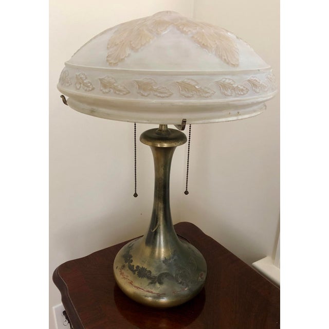 Pairpoint Glassworks / Pairpoint Mfg Co. 2-Light Bronze Lamp With Embossed Glass Dome Shade, 1910, C3020 For Sale - Image 13 of 13