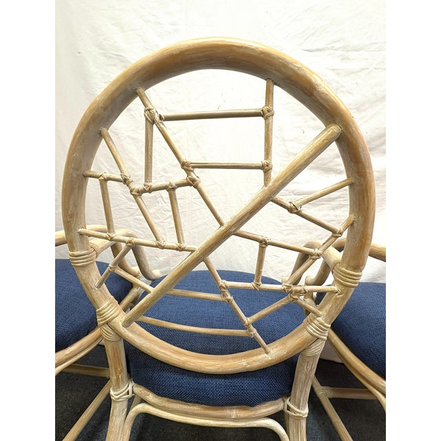 Vintage McGuire Style Cracked Ice Rattan and Rawhide Chairs- Set of 4 For Sale - Image 10 of 15