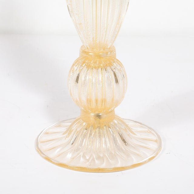 Metal Pair of Modernist Reeded Translucent Glass Table Lamps With 24-Karat Gold Flecks For Sale - Image 7 of 13
