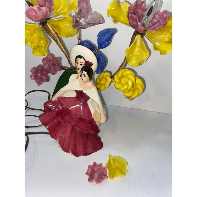 Red Vintage 1950s Tv Lamp Courting Couple Floral Light MCM Kitsch 12” Working For Sale - Image 8 of 12