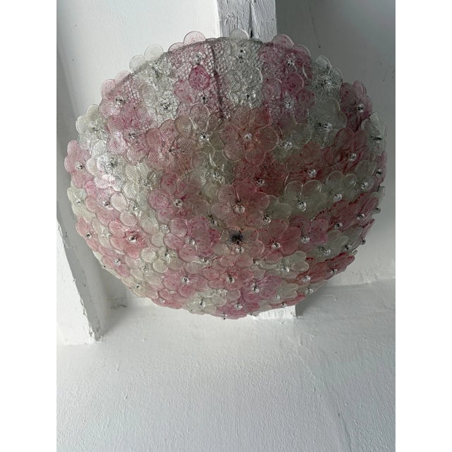 1950s Big Pink & Clear Barovier Toso Midcentury Murano Flowers Flush Mount Chandelier For Sale - Image 10 of 10