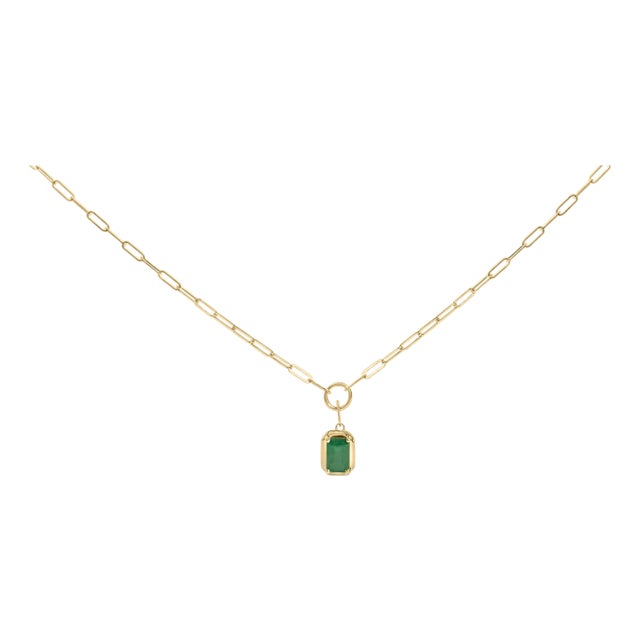 10K Yellow Gold Emerald Cut 6x4 MM Green Emerald Solitaire Pendant Necklace - 18 inch For Sale
