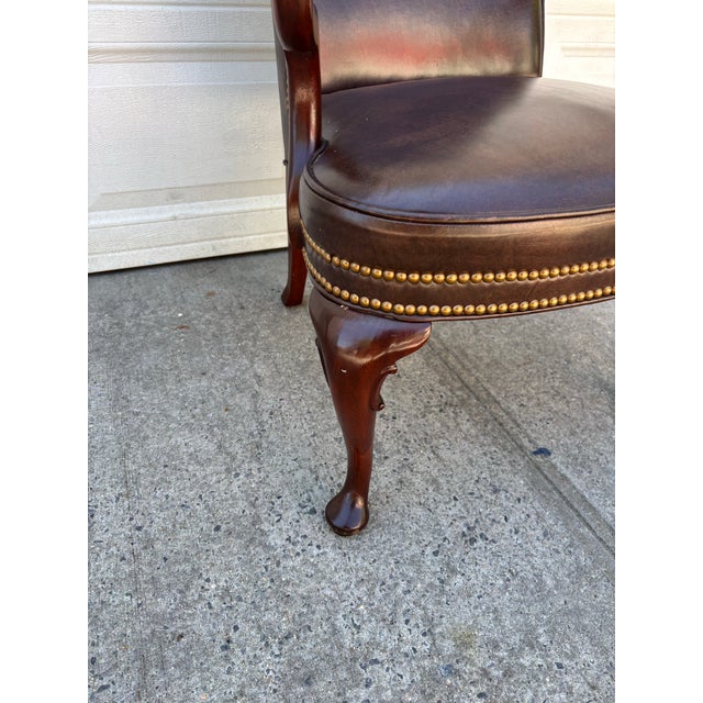 Mid 20th Century Vintage Hickory Chair Leather Library Armchair | English Georgian Queen Anne Style Accent Chair For Sale - Image 5 of 12