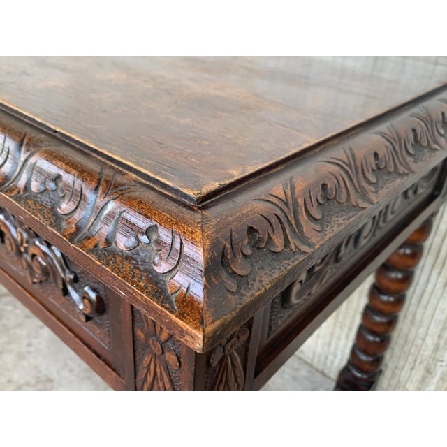 20th Century Spanish Baroque Style Oak Library Table For Sale - Image 9 of 12