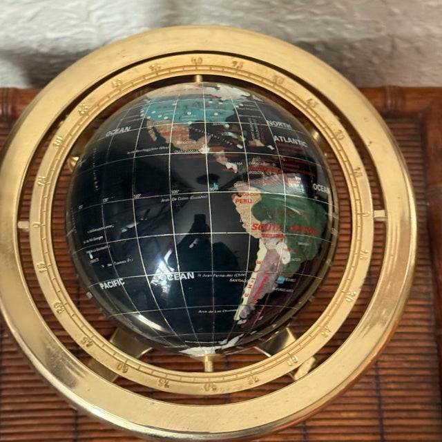 Late 20th Century Black World Globe With Semiprecious Gemstones on Brass Base For Sale - Image 4 of 8