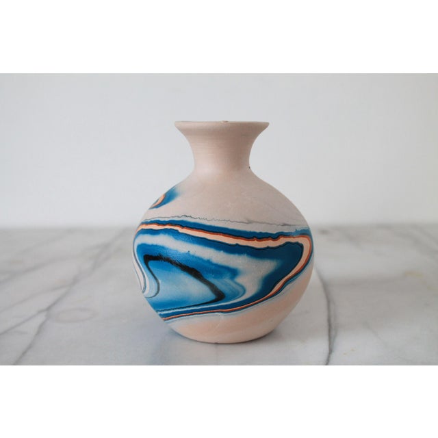 Vintage Unglazed Nemadji Blue & Orange Swirl Pottery Bud Vase For Sale - Image 4 of 8