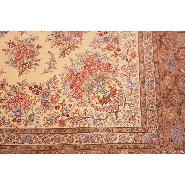 Nazmiyal Collection Ivory Vintage Persian Silk Floral Gonbad Qum Rug For Sale In New York - Image 6 of 8