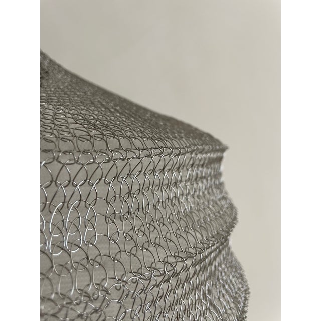 21st Century Handcrafted Knitted Lamp Wavy Bell in Silver Color, D35cm For Sale - Image 10 of 11