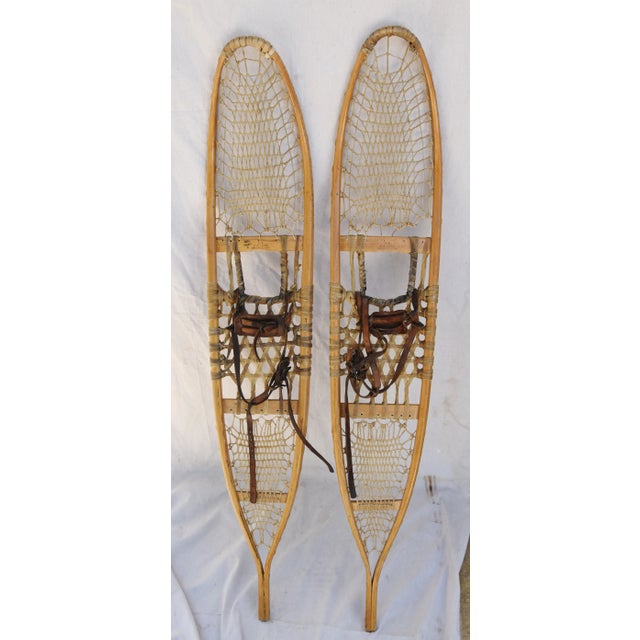 Vintage Ash, Sinew & Leather Lund Snowshoes Cottage Style For Sale - Image 9 of 9