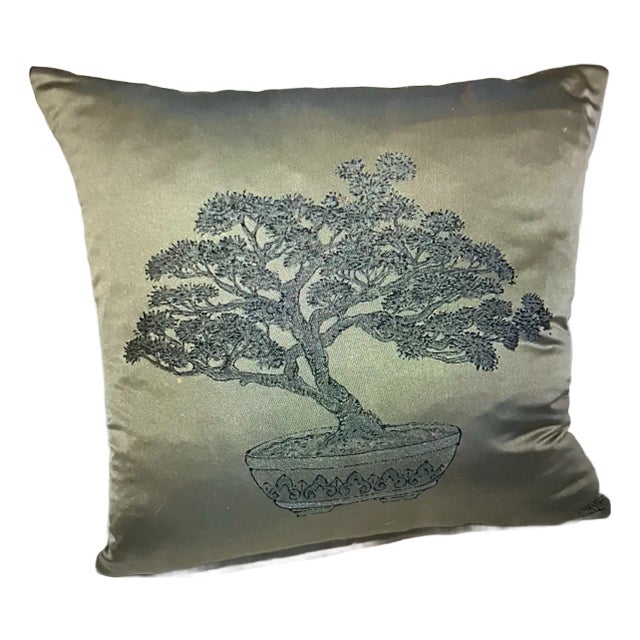 Asian Inspired Bonsai of the Vanities. Jim Thomson Cedros Denim Silk Pillow Cover For Sale