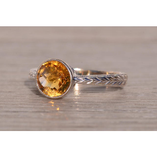 2000 - 2009 The Conigliano: Natural Citrine Ring in White Gold with Hand Engraving For Sale - Image 5 of 11