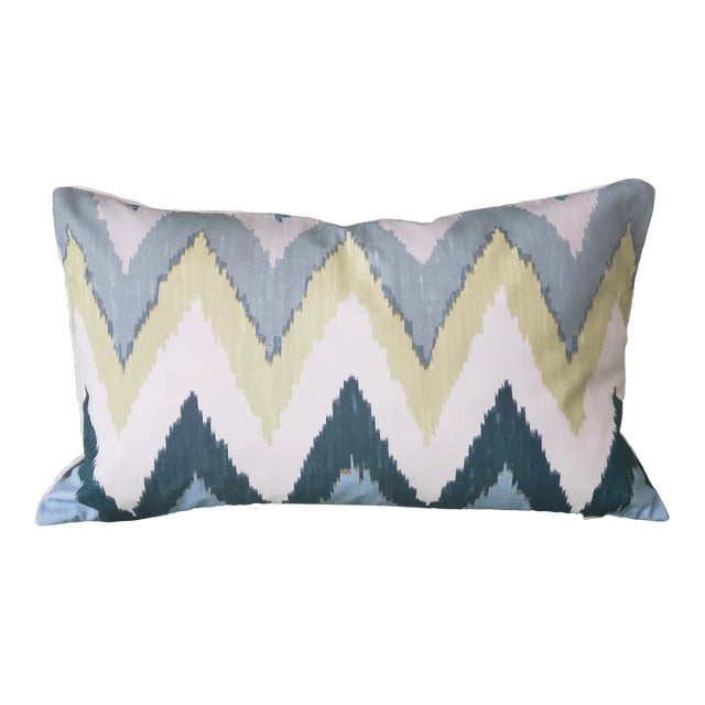 Contemporary Schumacher Adras Ikat Lumbar Pillow For Sale