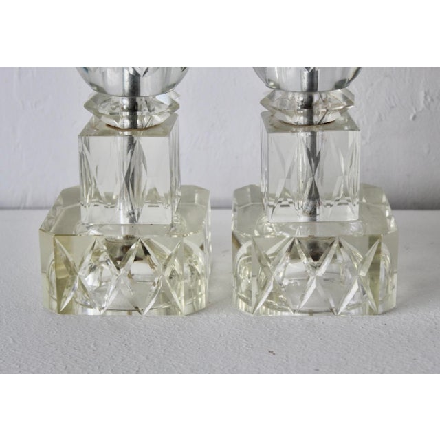 Metal Art Deco Chrome Cut Glass Small Scale Table Lamps Vintage-a Pair For Sale - Image 7 of 13