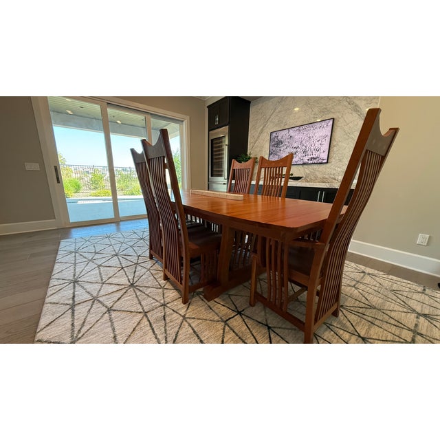 Farmhouse Handmade Amish Solid Cherry Wood Dining Set - 7 Pieces For Sale - Image 3 of 5