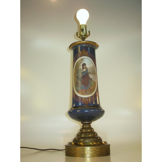 Late 19th Century Table Lamp French Maiden River Bristol Glass Vase Hand Painted Enameled Brass For Sale - Image 12 of 15