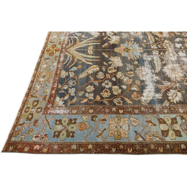 1900s Antique Malayer Handmade Allover Pattern Distressed Blue Wool Rug For Sale - Image 4 of 8