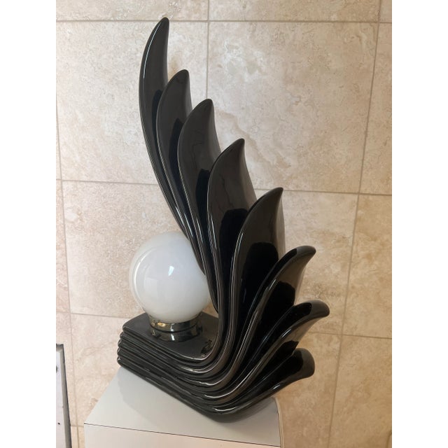 Mid-Century Modern 1980s Black Art Deco Cascade Wing Lamp For Sale - Image 3 of 6