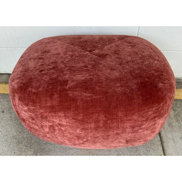 Original retail $1137, stylish Revelation Modern Velvet Tea Rose a Leg Up Poof, showroom floor sample