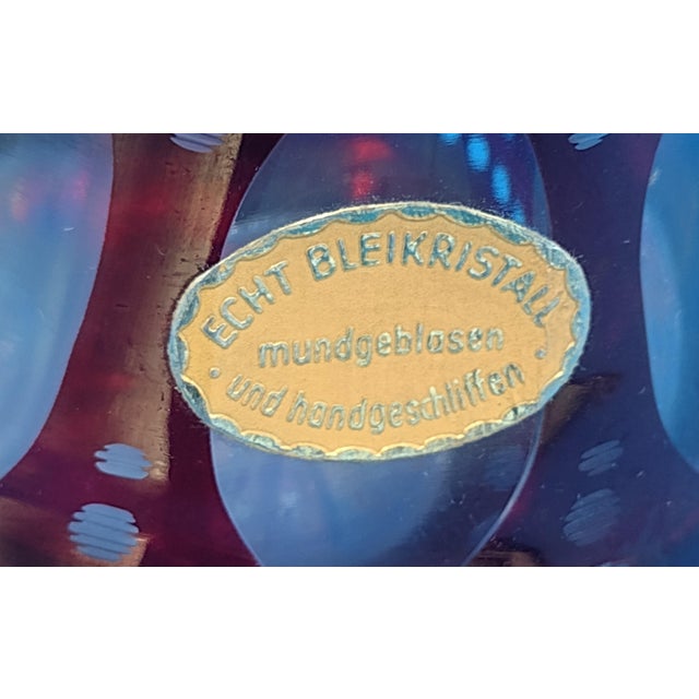 Glass Mid 20th Century Bohemian Ruby Red Cut to Clear Lead Crystal Vase – Mouth-Blown & Hand-Cut, Germany For Sale - Image 7 of 10