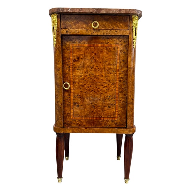 Antique French Empire Cabinet in Burl Walnut with Pink Marble Top and Gilt Bronze Decoration, France, 1900s For Sale - Image 9 of 9