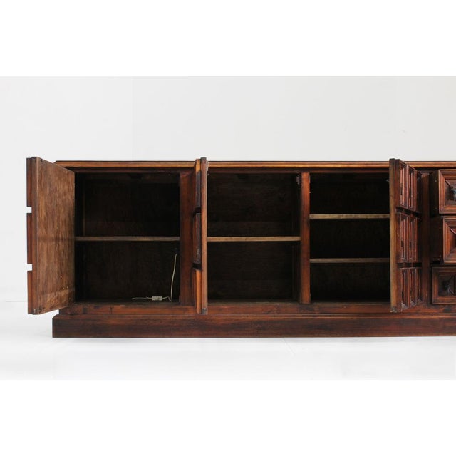 Brown Spanish Brutalist Sideboard in Carved Wood, 1960s For Sale - Image 8 of 10