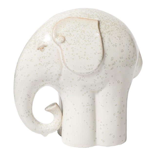 Mid-Century Modernist Off White Glazed Terracotta Elephant Sculpture For Sale