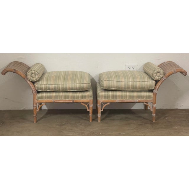Regency Style Cerused Faux Bamboo Bench or Chaise in Silk For Sale - Image 4 of 9