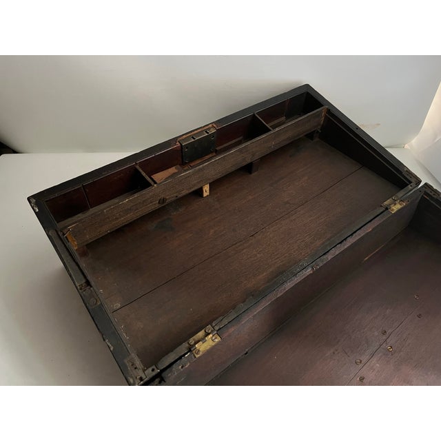 Wood Antique Campaign Style Lap Desk With Drawer For Sale - Image 7 of 12