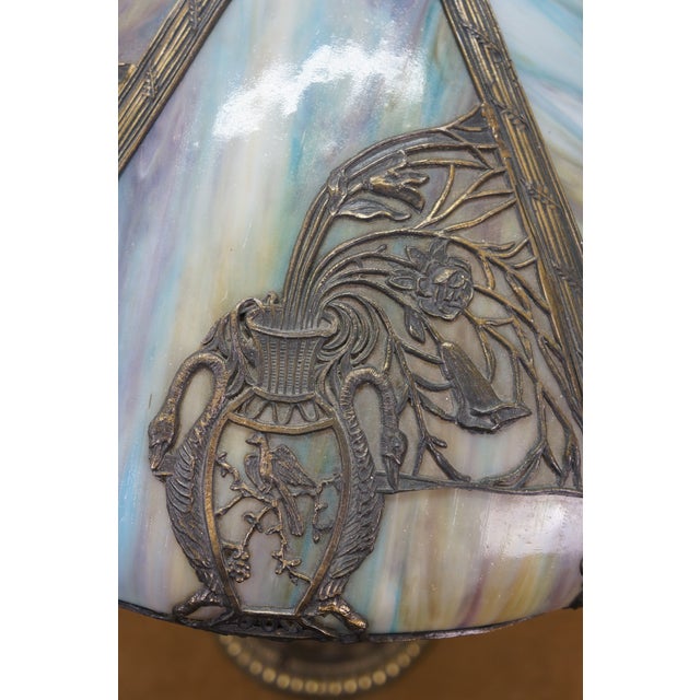 Antique Victorian Aesthetic Arts Nouveau Stained Slag Glass Parlor Lamp 25" For Sale - Image 15 of 17