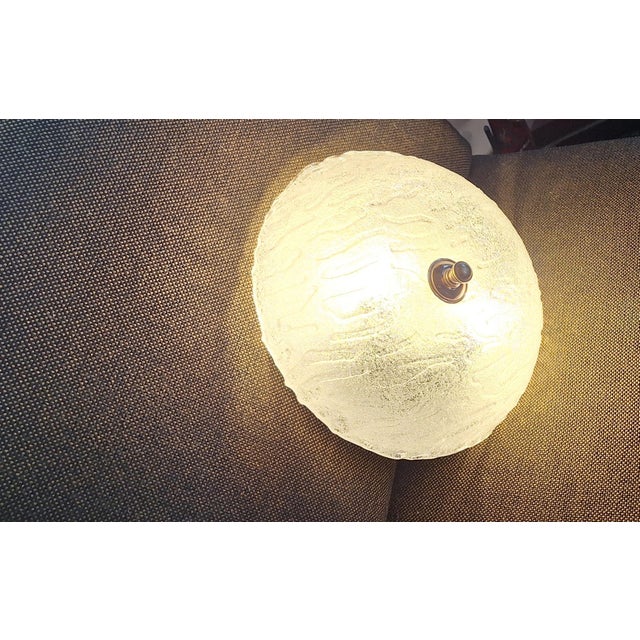 1980s Vintage German Wall or Ceiling Lamp with Round Curved Ice Glass Shade on Brass Holder, 1980s For Sale - Image 5 of 8