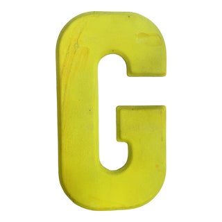 Vintage 1960’s Rustic Neon Yellow “G” Sign Beveled Letter For Sale