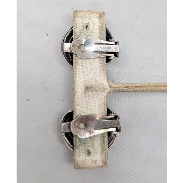 Napier Vintage 1950s Signed Napier Modernist Silvertone Faux-Amethyst Clip Earrings-2 Pieces For Sale - Image 4 of 7