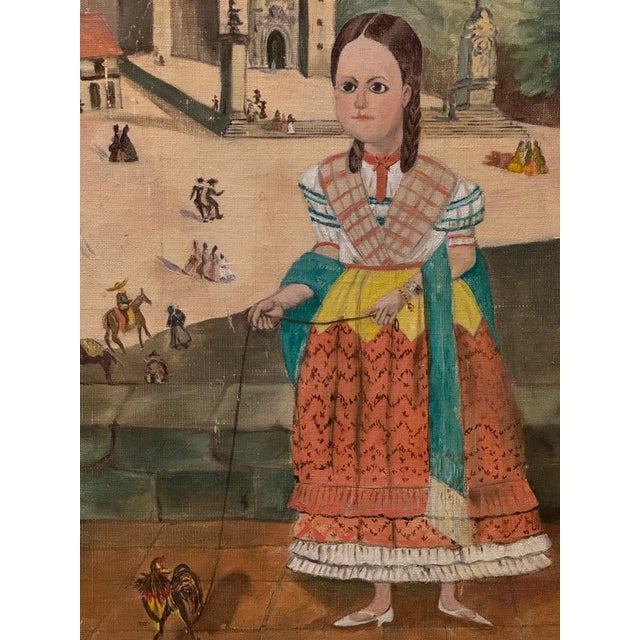 H. Stern Vintage Mid 20th Century Mexican School Portrait Painting- Girl With Rooster- Signed H.R.Stern For Sale - Image 4 of 11