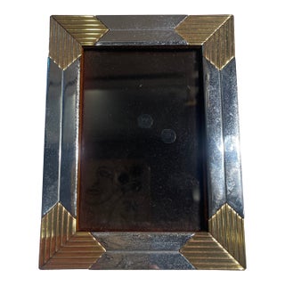 Vintage Art Deco Chrome & Brass Picture Frame With Velvet Sides, C. 1935–1945 For Sale