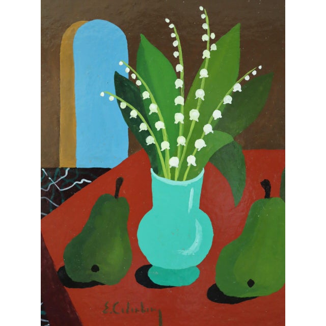 Mid-Century Modern 'Lily of the Valley With Pears' Vintage Original Still Life Oil Painting by Swedish Artist Eric Cederberg (1897-1984), Framed For Sale - Image 11 of 12