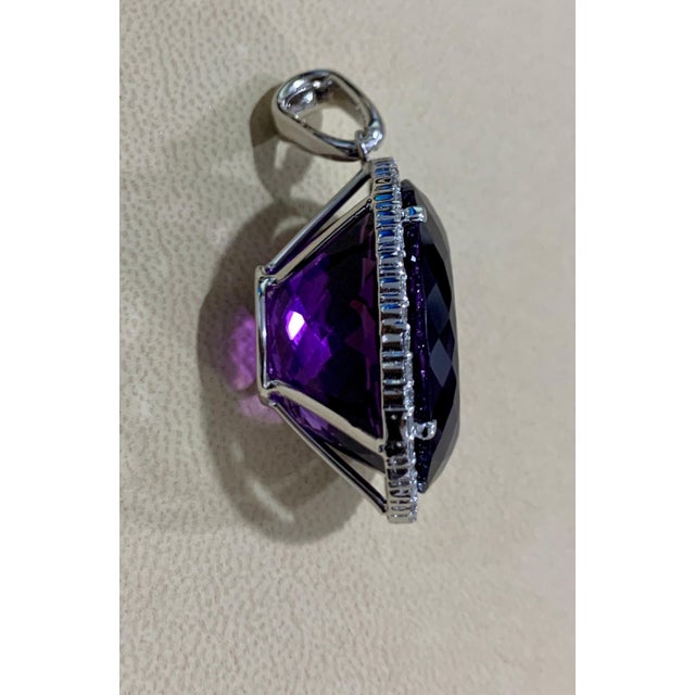 2010s 68 Carat Amethyst & 2.2 ct Diamond Pendant Necklace 14 Karat White Gold + Chain For Sale - Image 5 of 18