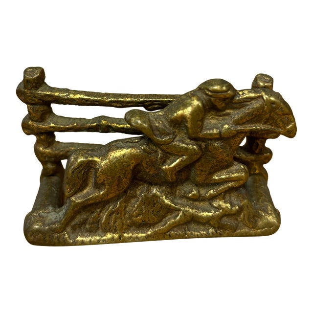 Vintage English Brass Horse and Rider Hunt Letter Rack For Sale
