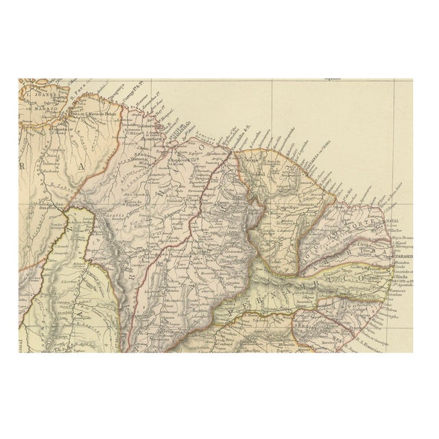 Map of Brazil with Historic Borders, River Systems and Coastal Regions, 1882 For Sale - Image 4 of 5