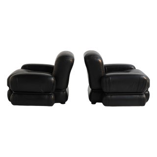 Black Leather and Tubular Steel Armchairs, 1970s, Set of 2 For Sale