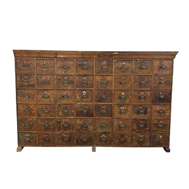 Brown Large Antique Industrial Bank of Drawers with 48 Drawers, 1920s For Sale - Image 8 of 18