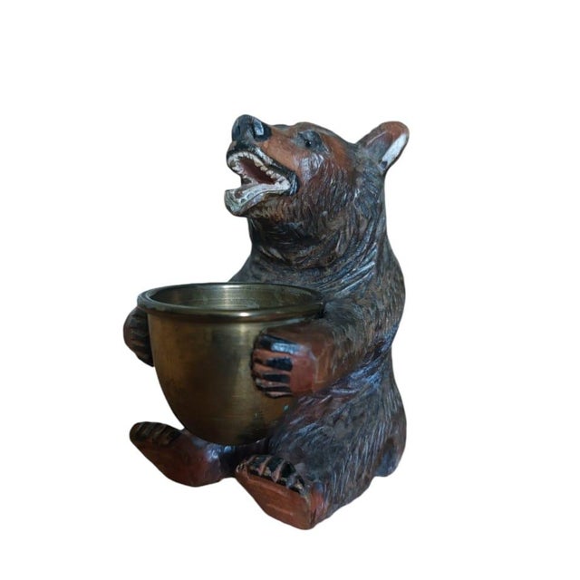 A rare set with 8 eight Pieces black foresta items 2 Bottle Corks with carving bears ,Messing ashtray, Rabbit ,holder...