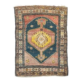 Saffron & Midnight Blue Antique Kurdish Rug Tribal Rug 3.5 x 4.8 For Sale