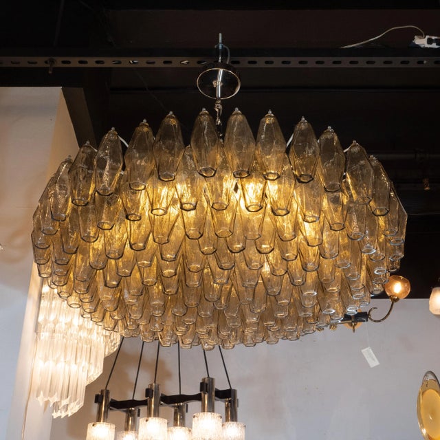 Mid-Century Modern Modernist Smoked Topaz Chandelier With Chrome Fittings, in the Manner of Venini For Sale - Image 3 of 8