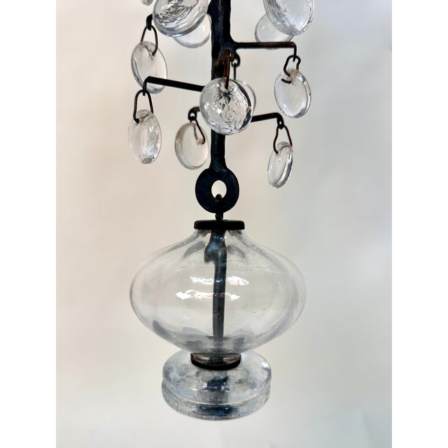 Erik Höglund Large Vintage Candle Chandelier in Mouth-Blown Glass and Wrought Iron by Erik Höglund for Boda Smide, 1960s For Sale - Image 4 of 18