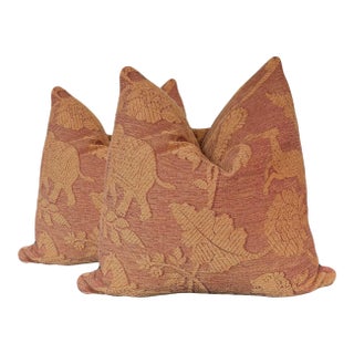 Lee Jofa Chenille Pillows in Cognac - A Pair For Sale