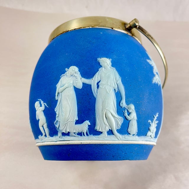 English Wedgwood Royal Blue Jasperware Biscuit Barrel For Sale - Image 3 of 12