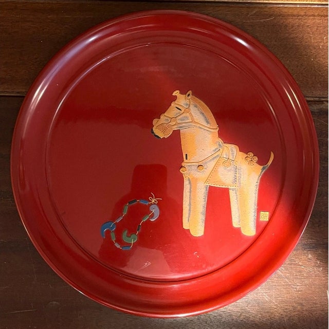 Set of 3 vintage Japanese lacquerware (shikki) trays presented as executive gifts in July 1989. Features three traditional...